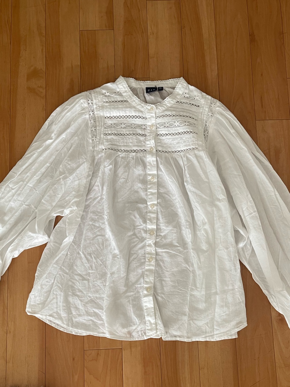 Gap White Cotton Button Front Lace Inset Blouse XXL